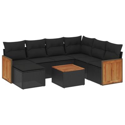 7-delige Loungeset met kussens poly rattan zwart - thumbnail