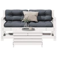 3-delige Loungeset met kussens massief grenenhout wit - thumbnail