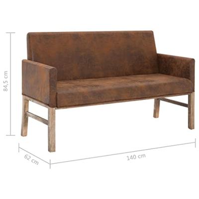 VidaXL Bankje met armleuning 140 cm kunstsuède bruin VidaXL Bankje met armleuning 140 cm kunstsuède bruin