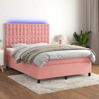 Boxspring met matras en LED fluweel roze 140x200 cm - thumbnail