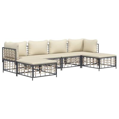 6-delige Loungeset met kussens poly rattan antracietkleurig
