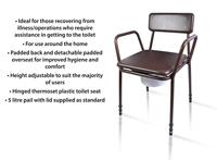 Toiletstoel in hoogte verstelbaar | Zithoogte 41 - 51 cm | Kleur: Bruin | Po stoel | Zachte zitting en rugleuning - thumbnail