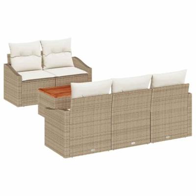 Tuinbankenset met opslag 6 pcs Beige en Crème poly rattan