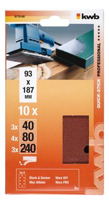 kwb 817980 Schuurpapier Korrelgrootte (num) 40, 80, 240 (l x b) 186 mm x 93 mm 10 stuk(s) kwb 817980 Schuurpapier Korrelgrootte (num) 40, 80, 240 (l x b) 186 mm x 93 mm 10 stuk(s)