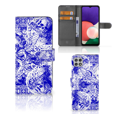Telefoonhoesje met Naam Samsung Galaxy A22 5G Angel Skull Blauw Telefoonhoesje met Naam Samsung Galaxy A22 5G Angel Skull Blauw