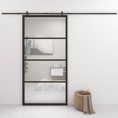 Schuifdeur 102,5x205 cm aluminium en ESG-glas zwart