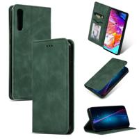 Retro huid voelen Business magnetische horizontale Flip lederen case voor Samsung Galaxy A70 (Army Green) - thumbnail