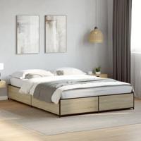 Bedframe bewerkt hout metaal sonoma eikenkleurig 150x200 cm - thumbnail
