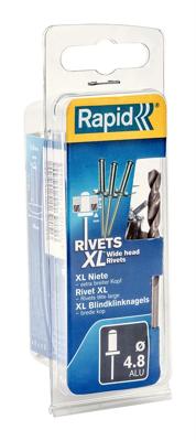 Rapid XL blindklinknagels Ø4,8 x 30 mm, 25 stuks + boor - 5000668 - 5000668
