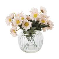 Kunstbloemen madeliefjes in glazen pot - roze - ø11.5x20 cm - thumbnail