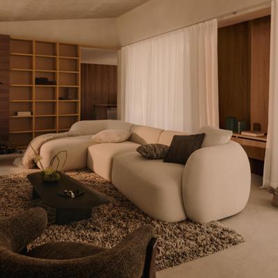 Kave Home 4-zits Loungebank 'Martina' Links, Structuurstof, kleur Ecru