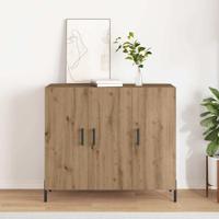 Dressoir artisanaal eikenkleurig 90 x 34 x 80 cm Bewerkt hout - thumbnail