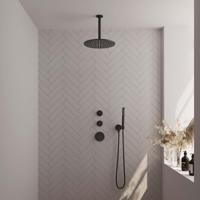 Regendoucheset Inbouw Brauer Black Carving Thermostatisch 30cm met Plafondarm en Handdouche Staaf Losse Stopkranen Mat Zwart - thumbnail
