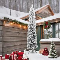 Kunstkerstboom met sneeuw smal 240 cm PVC groen - thumbnail