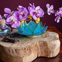 Lotus Sfeerlicht Blauw 5e Chakra Goudrand - thumbnail