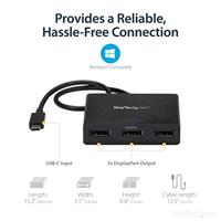 StarTech.com 3-Port USB-C multi-monitor adapter, USB-C naar 3x DisplayPort 1.2 MST Hub, drievoudig 1080p 30Hz DP Laptop Display Extender/Splitter, extra lange integ. Kabel, alleen Windows - thumbnail