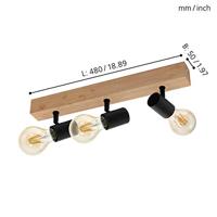 EGLO Townshend 3 Oppervlak-spotverlichting Zwart, Bruin - thumbnail