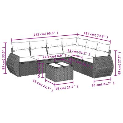 6-delige Loungeset met kussens poly rattan bruin