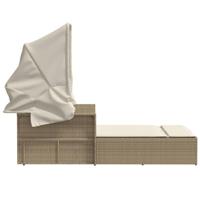 Ligbed 2-persoons met luifel en kussens poly rattan beige - thumbnail