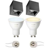 Pragmi Cliron Pro - Opbouw Vierkant - Mat Zwart - Verdiept - 90mm - Philips Hue - Opbouwspot Set GU10 - White Ambiance - Bluetooth - thumbnail