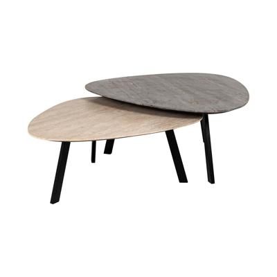 Richmond Organische Salontafel 'Spencer' Travertin, Set van 2 stuks Richmond Organische Salontafel 'Spencer' Travertin, Set van 2 stuks