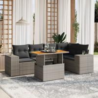6-delige Loungeset met kussens poly rattan grijs - thumbnail