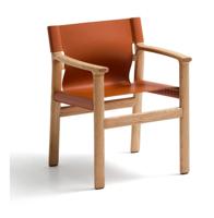 Kave Home Jan eetkamerstoel leder Lichtbruin essenhout - thumbnail