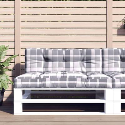VidaXL Palletkussens 2 st ruitpatroon stof grijs VidaXL Palletkussens 2 st ruitpatroon stof grijs