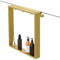 Fortifura Galeria schap met 4 haken - voor douchewand - 50x50x6.5cm - geborsteld messing (goud) Z002geborsteldmessing - thumbnail