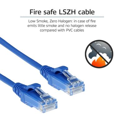 ACT Blauwe 10 meter LSZH U/UTP CAT6 datacenter slimline patchkabel snagless met RJ45 connectoren