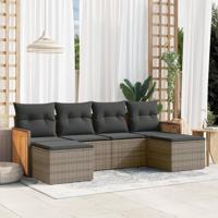 6-delige Loungeset met kussens poly rattan grijs - thumbnail