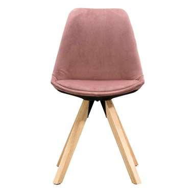 Eetkamerstoel Senja - velvet - roze - naturel hout - Leen Bakker