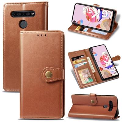 Voor LG K51S Retro Solid Color Leather Buckle Phone Case met Lanyard & Photo Frame & Card Slot & Wallet & Stand Functie(Bruin) Voor LG K51S Retro Solid Color Leather Buckle Phone Case met Lanyard & Photo Frame & Card Slot & Wallet & Stand Functie(Bruin)