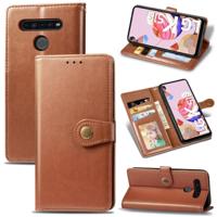 Voor LG K51S Retro Solid Color Leather Buckle Phone Case met Lanyard & Photo Frame & Card Slot & Wallet & Stand Functie(Bruin) - thumbnail