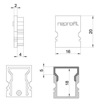 Deko Light 979020 H-AU-02-10 Eindkappen-set Kunststof (b x h x d) 6 x 20 x 16 mm 1 stuk(s)
