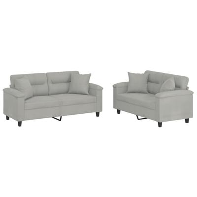 2-delige Loungeset met kussens microvezelstof lichtgrijs