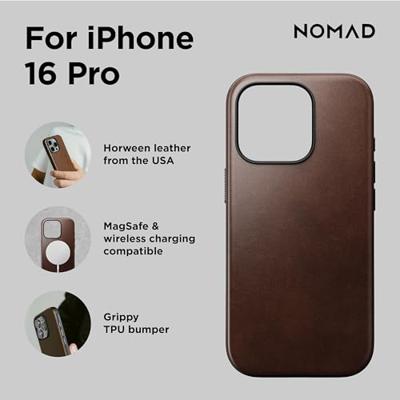 Nomad Modern Leather Case iPhone 16 Pro Rustic Brown Horween