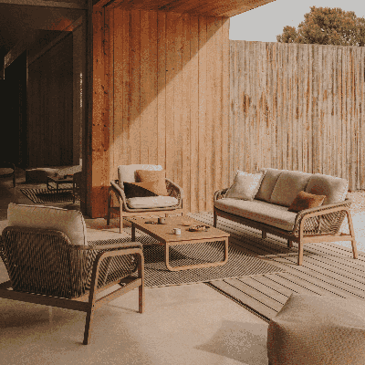 Kave Home Vellana loungeset Beige accaciahout