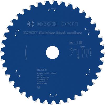 Bosch Accessoires EXPERT Stainless Steel cordless Cirkelzaagblad | 160 x 1,6/1,3 x 20 mm | T40 - 2608902135