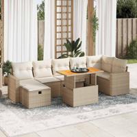 5-delige Loungeset met kussens poly rattan en acaciahout beige - thumbnail
