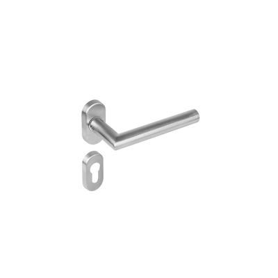 Deurkruk 1235 Hoek 90°op rozet ovaal staal dubbel geveerd met profielcilinder plaatjes RVS Deurkruk 1235 Hoek 90°op rozet ovaal staal dubbel geveerd met profielcilinder plaatjes RVS