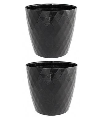 Bloempot VEGAS rond 14 cm Zwart set van 2 stuks Bloempot VEGAS rond 14 cm Zwart set van 2 stuks