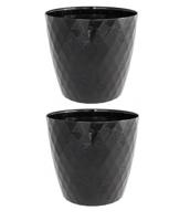 Bloempot VEGAS rond 14 cm Zwart set van 2 stuks - thumbnail