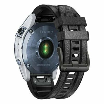 By Qubix - leer + siliconen bandje - Donkergrijs - Compatible met Garmin Instinct 3 / Instinct E - 45mm - Compatible Garmin bandje - Bandbreedte: 22mm