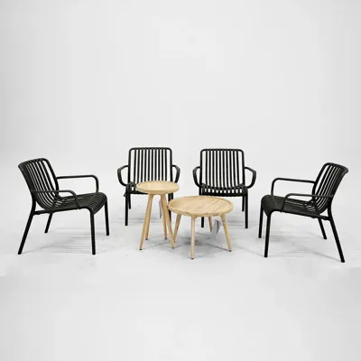 Tuinset Porto Loungestoel Zwart Met Melfort Bijzettafels Bistroset