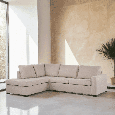 BASE 3-zits Hoekbank 'Dino' Links, Linnenlook, kleur Beige BASE 3-zits Hoekbank 'Dino' Links, Linnenlook, kleur Beige