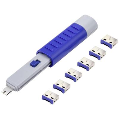 Renkforce RF-4714586 USB-A-poortslot Set van 6 stuks Zilver, Blue Incl. 1 sleutel Renkforce RF-4714586 USB-A-poortslot Set van 6 stuks Zilver, Blue Incl. 1 sleutel
