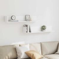 Wandschappen 2 st 100x16,5x16,5 cm bewerkt hout wit - thumbnail