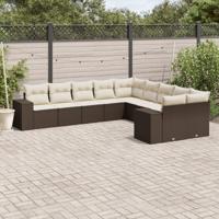 10-delige Loungeset met kussens poly rattan bruin - thumbnail