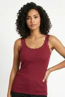 Toker Dames Hemd kant, breed bandje, modal 211/1 - Modal dames onderhemd - Kanten bandjes singlet - Zwart - Bordeaux - Champagne - thumbnail